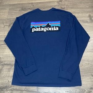 Patagonia Responsibili-Tee Long Sleeve T Shirt Tee Navy Blue Mens Size Small